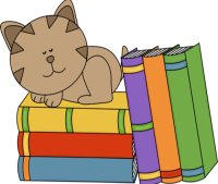a kitty with books